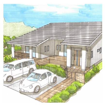 東西南をウッドデッキに囲まれた家