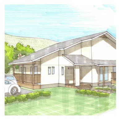 ロフトがある大屋根の家